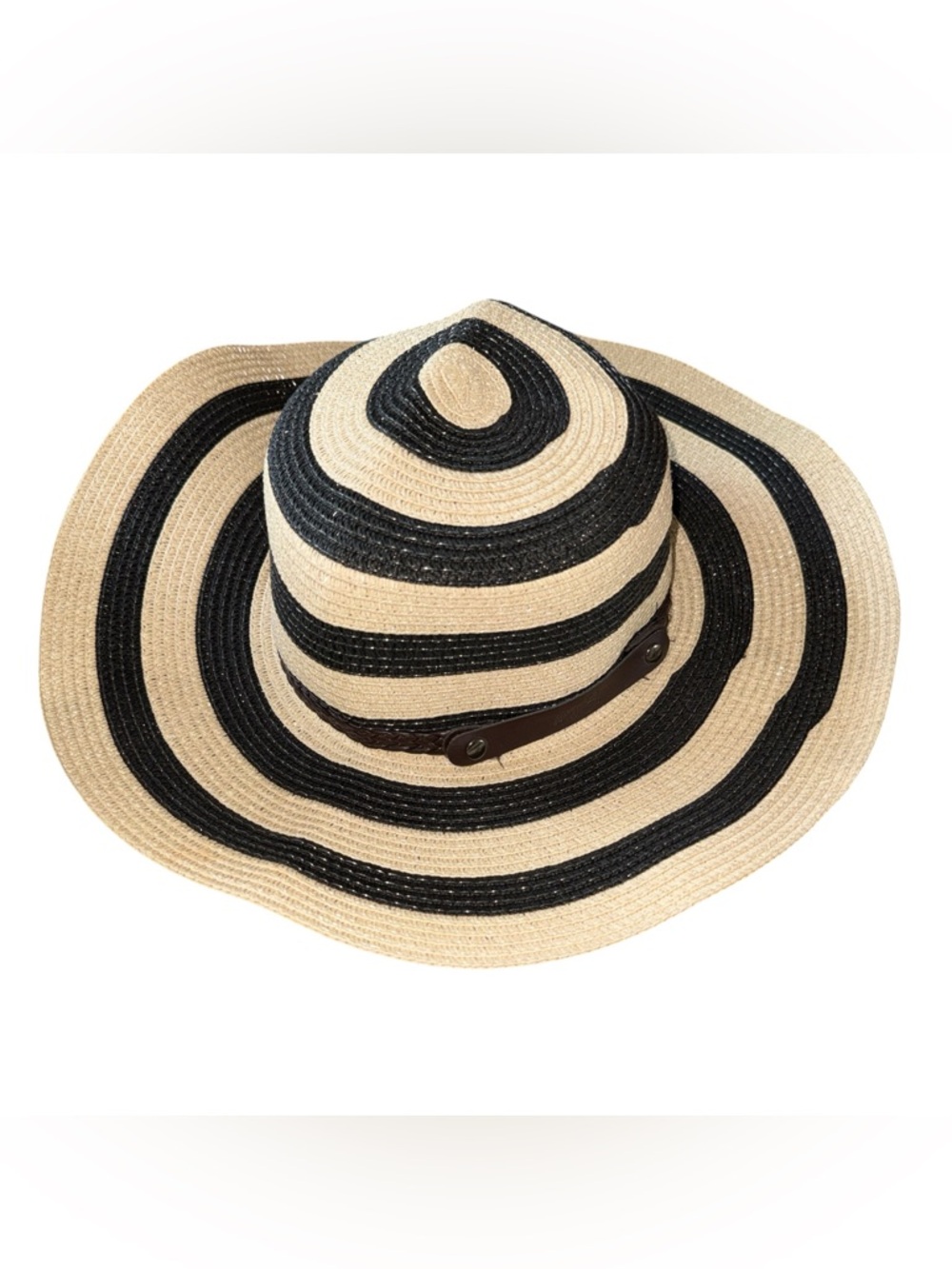 Sunlily Striped Women’s Woven Wide Brim Sun Hat Packable Roll N Go Black Tan